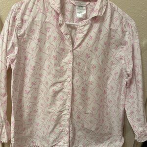 LoveShackFancy Cream Shirt with Pink Floral Print